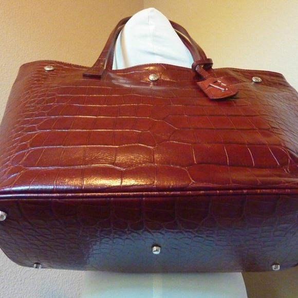 FURLA Mulled Wine Red Croc Embossed Leather D-light Tote Bag - Made in Italy - Picture 6 of 10